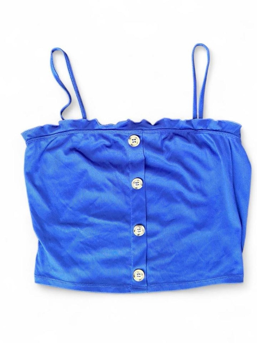 Love J Ribbed Crop Top with Faux Buttons and Ruffles M